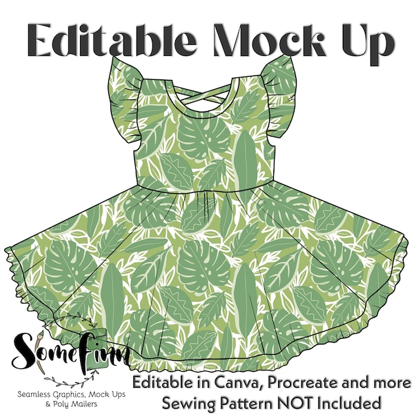 Flutter Sleeve Twirl Dress Mock-Up / Dress Mock Up / Digital Mock up for clothing / PNG