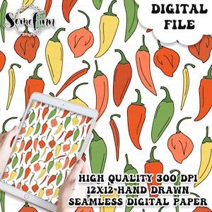 Papier numérique Chili Peppers - motif piment sans couture, tissu épicé, téléchargement de papier de scrapbooking imprimable