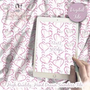 Pink Baseball Stripes Hearts Digital Paper, Seamless Pattern, Baseball Fabric instant download, Play Ball Digital Scrapbook Paper