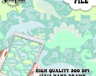 Cute Dinosaurs Colorful Digital Paper - Pastel Seamless cute Dino Pattern, dinosaur girl boy Fabric, Printable Scrapbook paper download