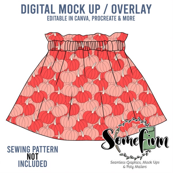 Skirt Mock-Up / Paper Bag Mock Up / Digital Mock up clothing, High waist, kids, baby, adult / PNG