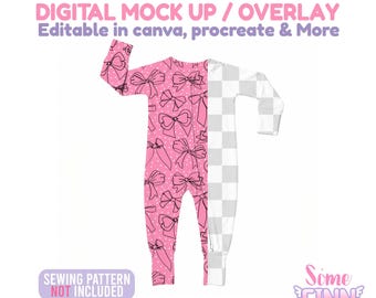 Zipper Pajamas Mock-Up - Realistic Zippie Mockup Digital Product for Baby & Kids PJs | Editable from mobile | PNG + Psd files Pj Mock up