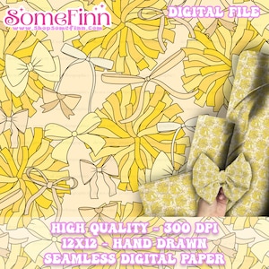 Cheer pom poms and bows Digital Paper, Seamless Pattern, Cheerleader Fabric download, Sports Dance Digital Scrapbook Paper