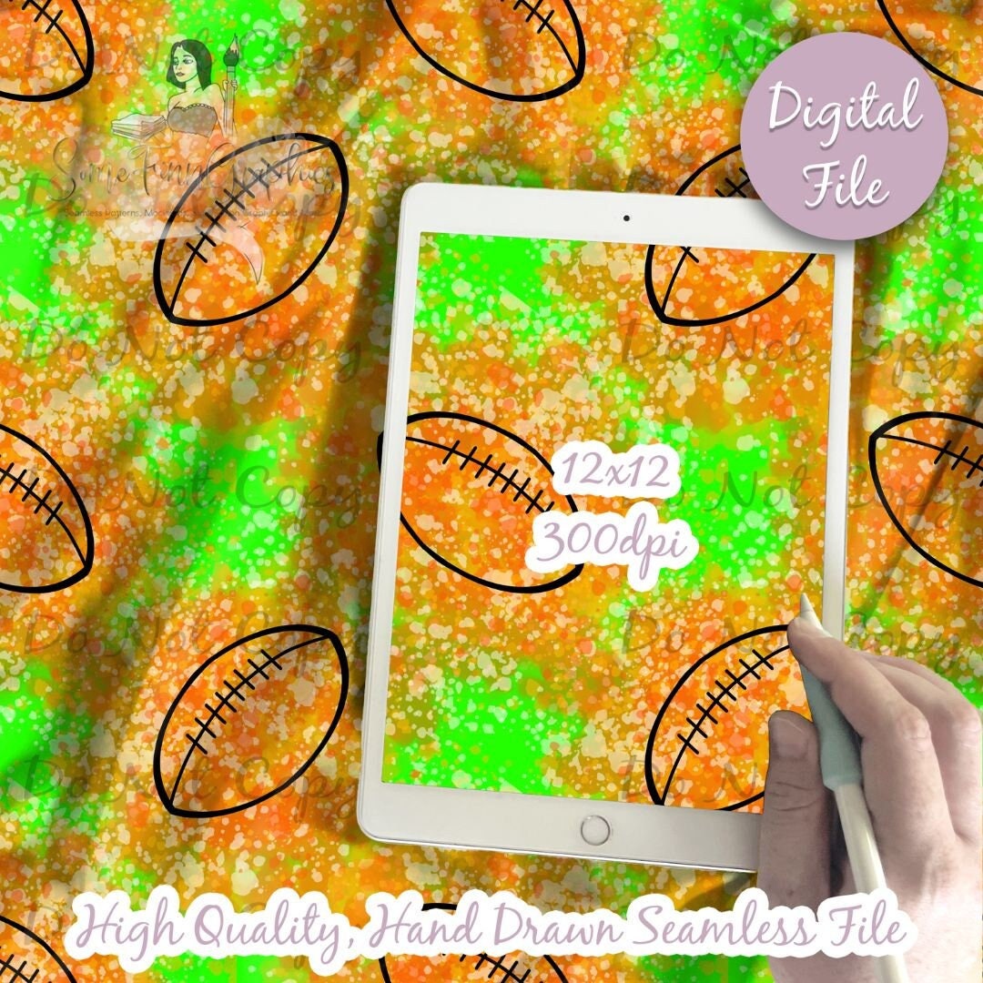 Football Neon Splatter Digital Paper, Seamless Pattern, Tackle Ball ...