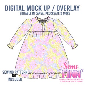 Long Sleeve Nightie Mock-Up / Nightgown Winter Christmas Dress Mock Up / Digital Mock up for clothing / PNG