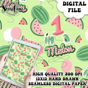 One in a melon Seamless, Watermelon Digital Paper - Seamless Fruit Pattern, Custom Fabric, Printable Scrapbook paper instant download