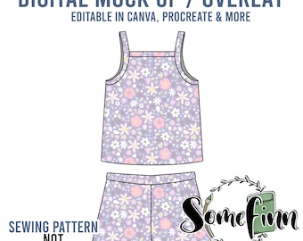 Tank Outfit Mock-Up / Short Shorts and Flowing Shirt Mock Up / Digital Mock up for clothing / Shorties / PNG