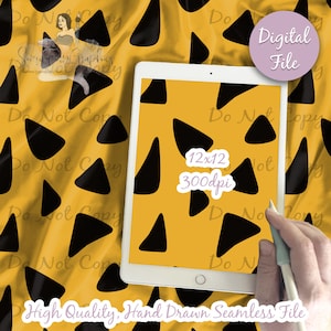 May include: A digital seamless pattern featuring black triangles on a yellow background. The pattern is 12 inches by 12 inches and 300 dpi. The text "Do Not Copy" is repeated throughout the pattern.