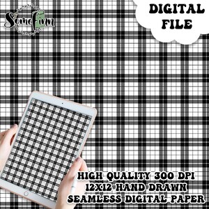 May include: Black and white plaid digital paper, seamless pattern, 12x12 inches, 300 DPI, hand drawn, high quality.