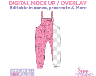 Kids Overalls Fabric Mockup, Toddler Romper cute Mock Up, Seamless Pattern Display, Boutique Digital PNG Template
