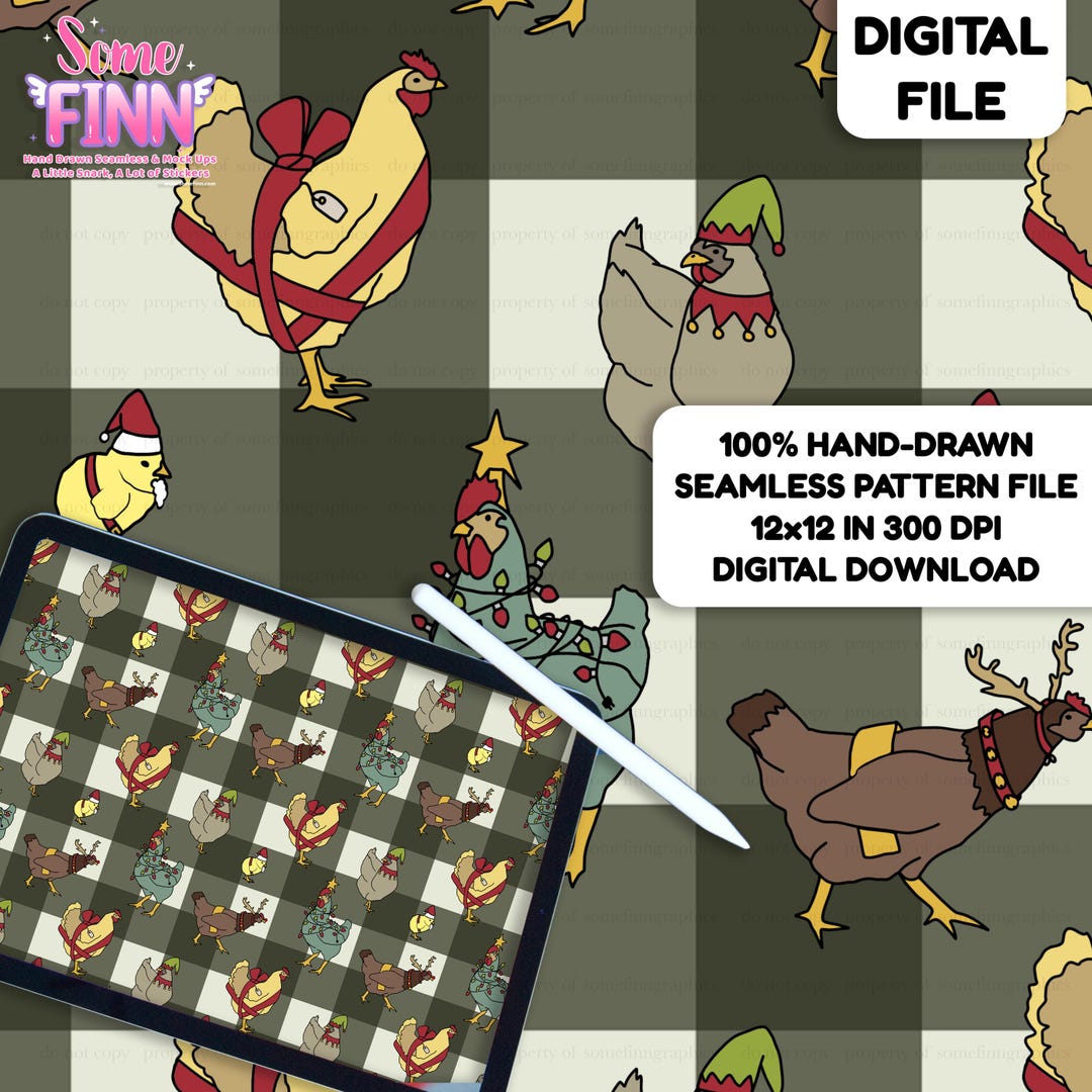 Chicken Repeat Pattern Christmas Chicken Seamless Pattern, Funny Farm Holiday Fabric Design ...