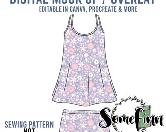 Summer Tank Outfit Mock-Up / Short Shorts and Flowing Shirt Mock Up / Digital Mock up for clothing / Shorties / PNG