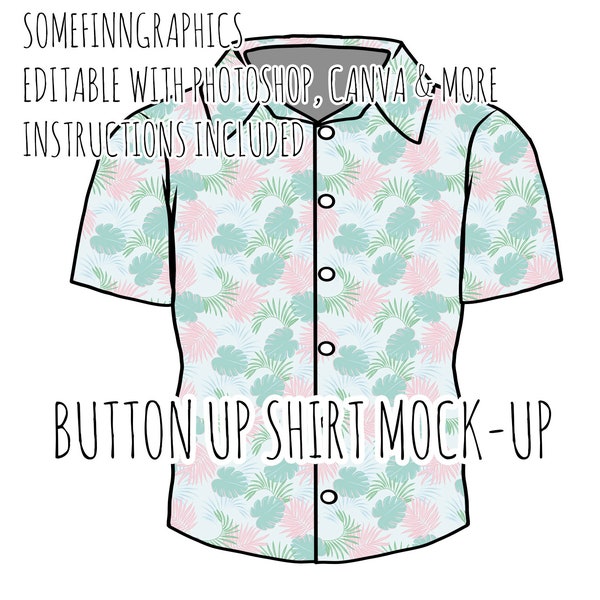 Button Up T-Shirt Mock-Up / Dress Shirt Mock Up / Digital Mock up for clothing / Photoshop and PNG / Instructions Included