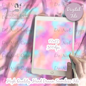 May include: A digital file of a seamless pattern with a pink, blue, and orange tie-dye design. The pattern is 12x12 inches and 300 dpi.