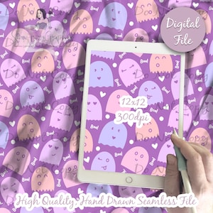 Halloween seamless pattern fabric, Halloween Seamless File, Ghost Seamless Pattern, cute spooky seamless file, girly halloween seamless file