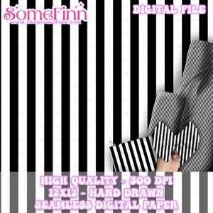 May include: Black and white striped seamless digital paper pattern. The pattern is 12 inches by 12 inches and 300 DPI. The pattern is hand drawn.