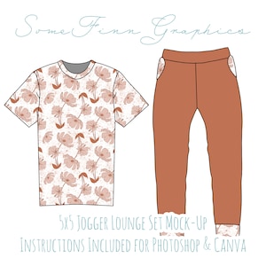 Lounge T-shirt Set Mock-Up / Joggers Mock Up / Digital Mock up for clothing shirt kids baby / Photoshop and PNG / Instructions Included
