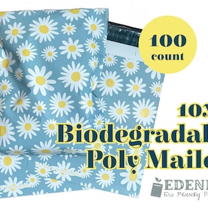 10x13 Biodegradable Poly Mailer 100 Count, Eco Friendly Shipping Bags, Packaging for Small Business, Recyclable Poly mailers, Daisy Boho