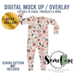 Zipper Pajamas Mock-Up - Realistic Zippie Mockup Digital Product for Baby & Kids PJs | Editable from mobile | PNG + Psd files Pj Mock up