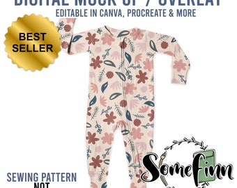 Zipper Pajamas Mock-Up - Realistic Zippie Mockup Digital Product for Baby & Kids PJs | Editable from mobile | PNG + Psd files Pj Mock up