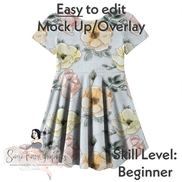 Dress Realistic Mock-Up / Girl Mock Up / Easy Editable from mobile / Short Sleeve Twirl Digital Mock up / png file / Instructions Included