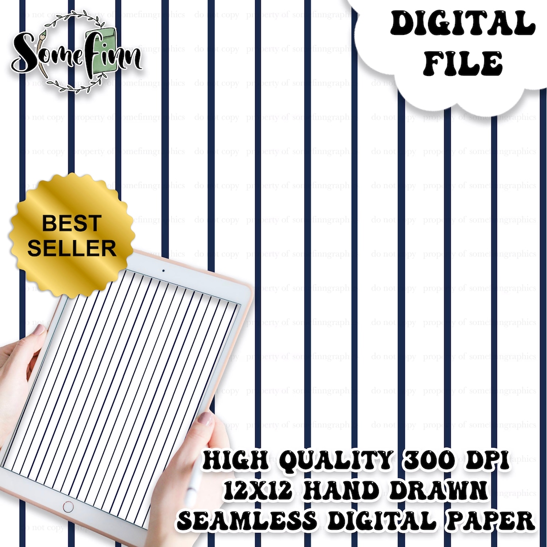 Baseball Stripes Seamless Pattern – White and Blue Pinstripe Digital ...