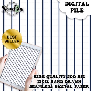 Baseball Stripes Seamless Pattern – White and Blue Pinstripe Digital Paper for Fabric, Scrapbooking, Apparel and Crafts | Instant Download