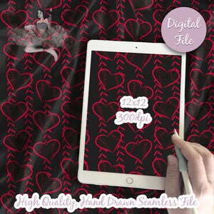 Black and Red Baseball Stripes Hearts Digital Paper, Seamless Pattern, Baseball Fabric instant download, Play Ball Digital Scrapbook Paper