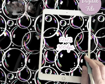 Patrón sin costuras de burbujas, diseño de burbujas de papel digital para arte textil repetitivo, papel de álbum de recortes imprimible con burbujas iridiscentes para la hora del baño.