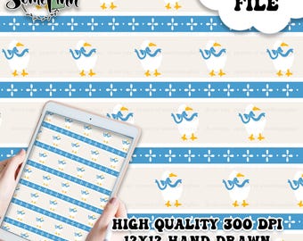 Vintage Goose With Blue Ribbon Digital Paper - Seamless Patterns, Geese Printable Scrapbook paper download - grannycore cute, Stripes