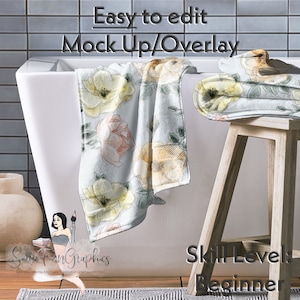 Realistic Towel Mock-Up / Bathroom Textile Mock Up / Editable from mobile / Digital Mock up / PNG files / Instructions Included