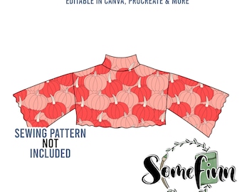 Top corto a maniche lunghe con collo a lupetto Mock-Up / Crop Top Mock Up / Crop Tee Digital Mock up per abbigliamento / PNG