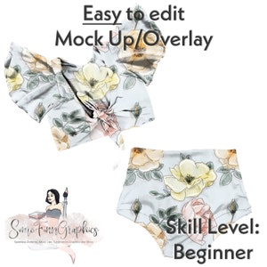 Flutter Sleeve Swimsuit Mockup: Knotted Design (PSD, PNG)