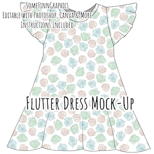 Editable Flutter Sleeve Dress Mock-Up | Baby Dress Design Template for Canva | Instant Download | Outlined Baby Clothing Mock-Up