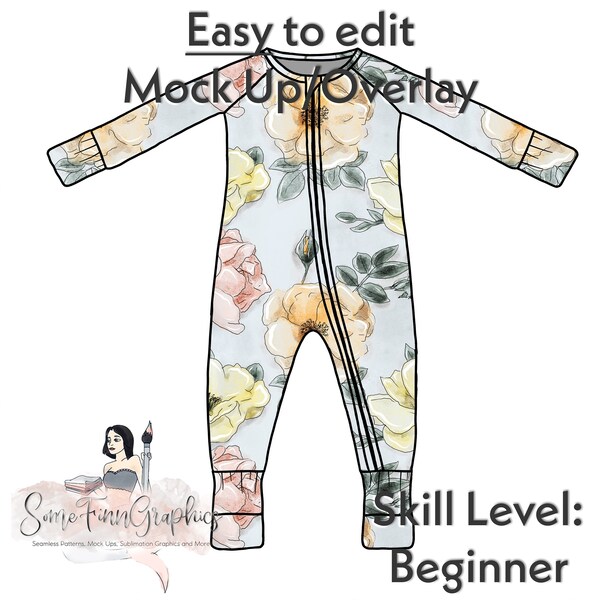 Fold Over Foot Pajamas Mock-Up / Pjs Mock Up / Zip Up Digital Mock up clothing shirt kids baby / PNG