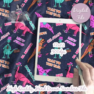 90s Dinosaurs Digital Paper - Seamless Millenial Pattern, Booya 90s Baby Dino, American Fabric, Funny kids girl Printable Scrapbook download