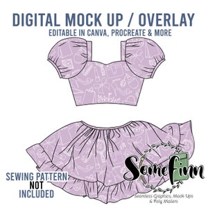 Ruffle Skirt and Crop Puff Sleeve Top Mock-Up / Skirt Mock Up / Digital Mock up for clothing skirts flair / PNG / Summer Outfit Mock Up