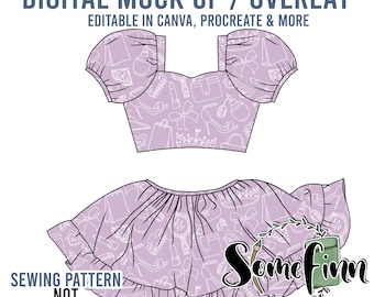 Ruffle Skirt and Crop Puff Sleeve Top Mock-Up / Skirt Mock Up / Digital Mock up for clothing skirts flair / PNG / Summer Outfit Mock Up