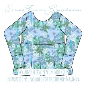 Long Sleeve Peplum Mock-Up / Peplum Shirt Mock Up / Digital Mock up for clothing / Flare Long / Photoshop and PNG / Instructions Included