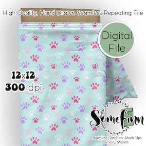 Paw Prints Digital Paper, Seamless Dog Pattern for fabric scrapbook paper, Puppy digital download, pawprints, cute doggy pup dog mom girly
