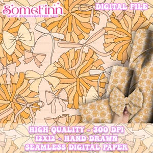 Cheer pom poms and bows Digital Paper, Seamless Pattern, Cheerleader Fabric download, Sports Dance Digital Scrapbook Paper