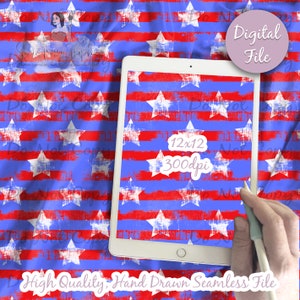 Distressed Stars Digital Paper, Seamless 4th of July Pattern, Flag Fabric Download, Patriotic, Digital Sublimation Printable Scrapbook paper