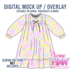 Long Sleeve Nightie Mock-Up / Nightgown Winter Christmas Dress Mock Up / Digital Mock up for clothing / PNG