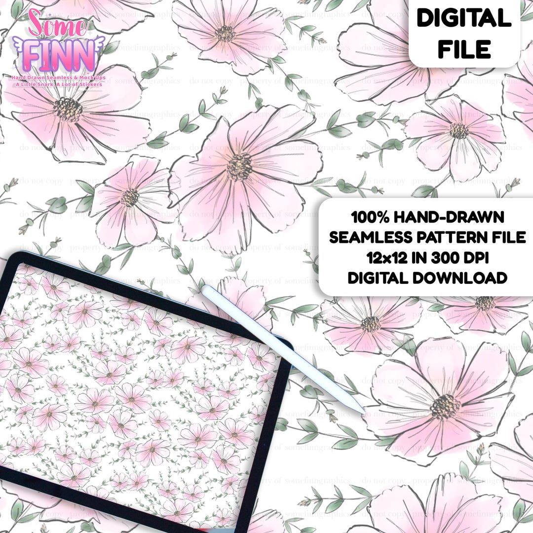 Pink Watercolor Floral Seamless Pattern, Soft Flower Fabric Design ...