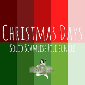 Könnte beinhalten: Ein digitaler Download von einfarbigen nahtlosen Mustern in Rot, Grün und Rosa. Der Text "Christmas Days Solid Seamless File Bundle" wird auf dem Bild angezeigt.