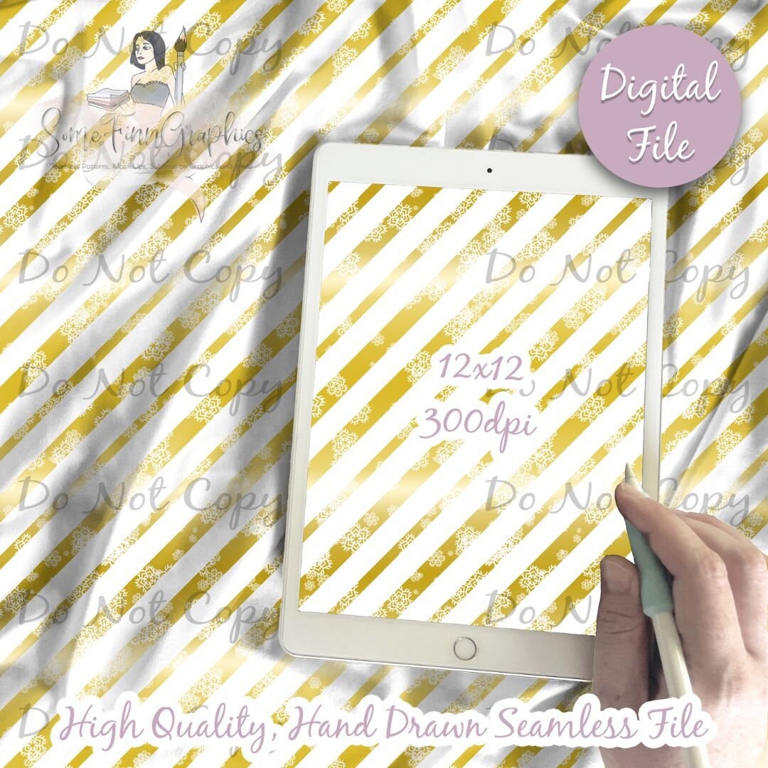 Gold Stripes Seamless Digital Paper Pattern, Snowflake Fabric Design or ...