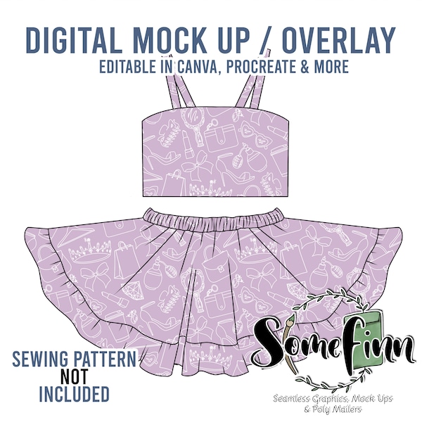 Ruffle Skirt  and Crop Tank Top Mock-Up / Skirt Mock Up / Digital Mock up for clothing skirts flair / PNG / Summer Outfit Mock Up