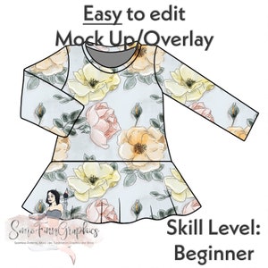 Long Sleeve Peplum Mock-Up / Peplum Shirt Mock Up / Digital Mock up for clothing / Flare Long / PNG / Instructions Included