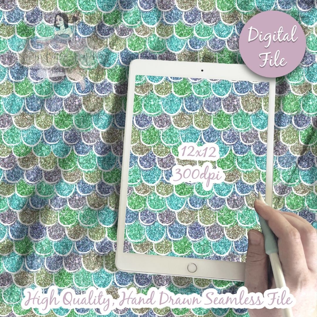 Glitter Mermaid Digital Paper Seamless Sparkle Scales Etsy