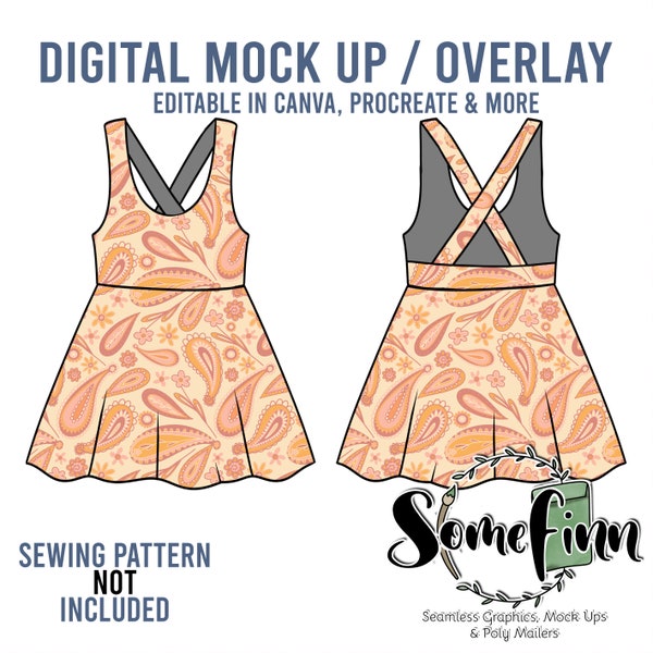 Pinafore Smock Dress Mock-Up / Dress Mock Up / Digital Mock up for clothing dress skirt flair / PNG